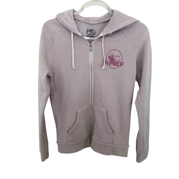 Rocky Mountain Elk Foundation RMEF Light Lavender Pink Zip-Up Hoodie SZ M - Picture 2 of 4
